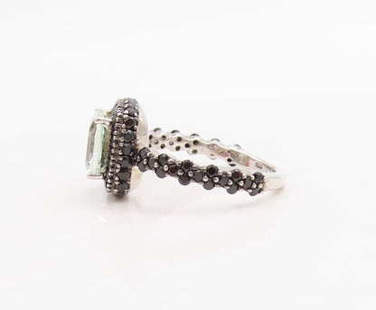 925 Sterling Silver Vintage Ring Square Green Amethyst Halo Spinel  Sz 7 RG30736