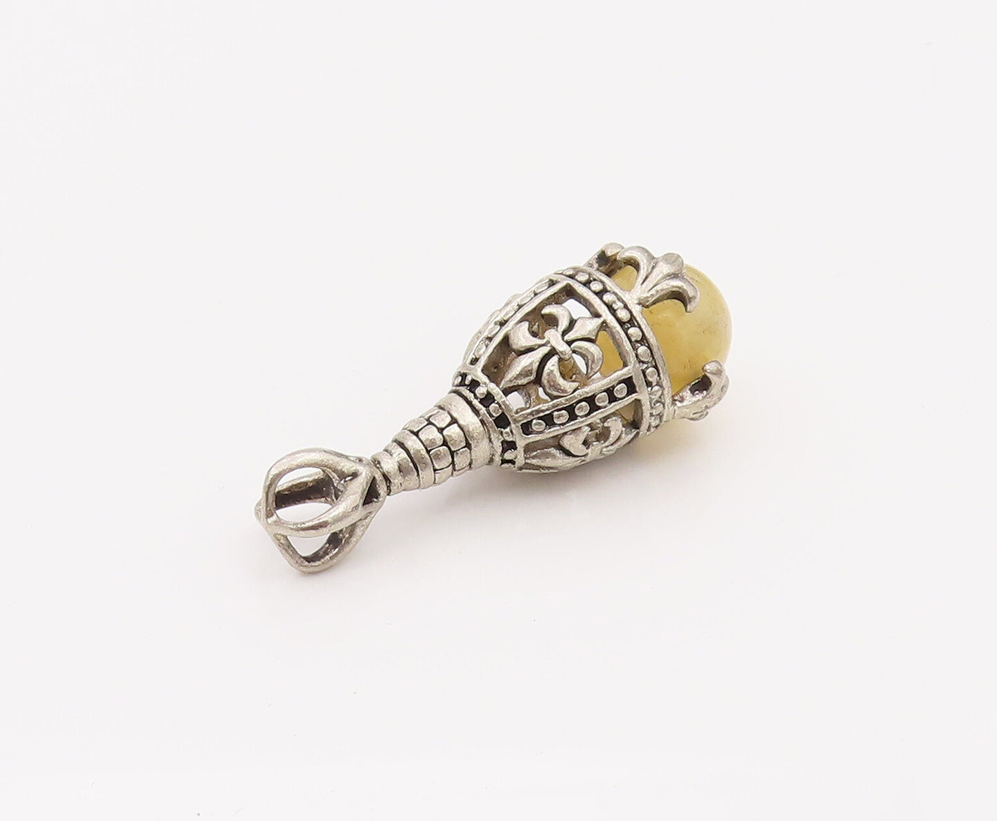 925 Silver  Vintage Chandelier Cutout carved & Rotating Ball Pendant PT22113