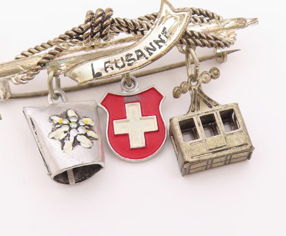925 Silver  Vintage Rope Wrapped Pick Axe & Enamel Charms Brooch Pin  BP10100