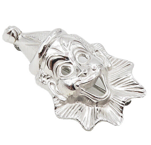 BEAU 925 Sterling Silver  Vintage Shiny Clown Face Motif Brooch Pin  BP3413