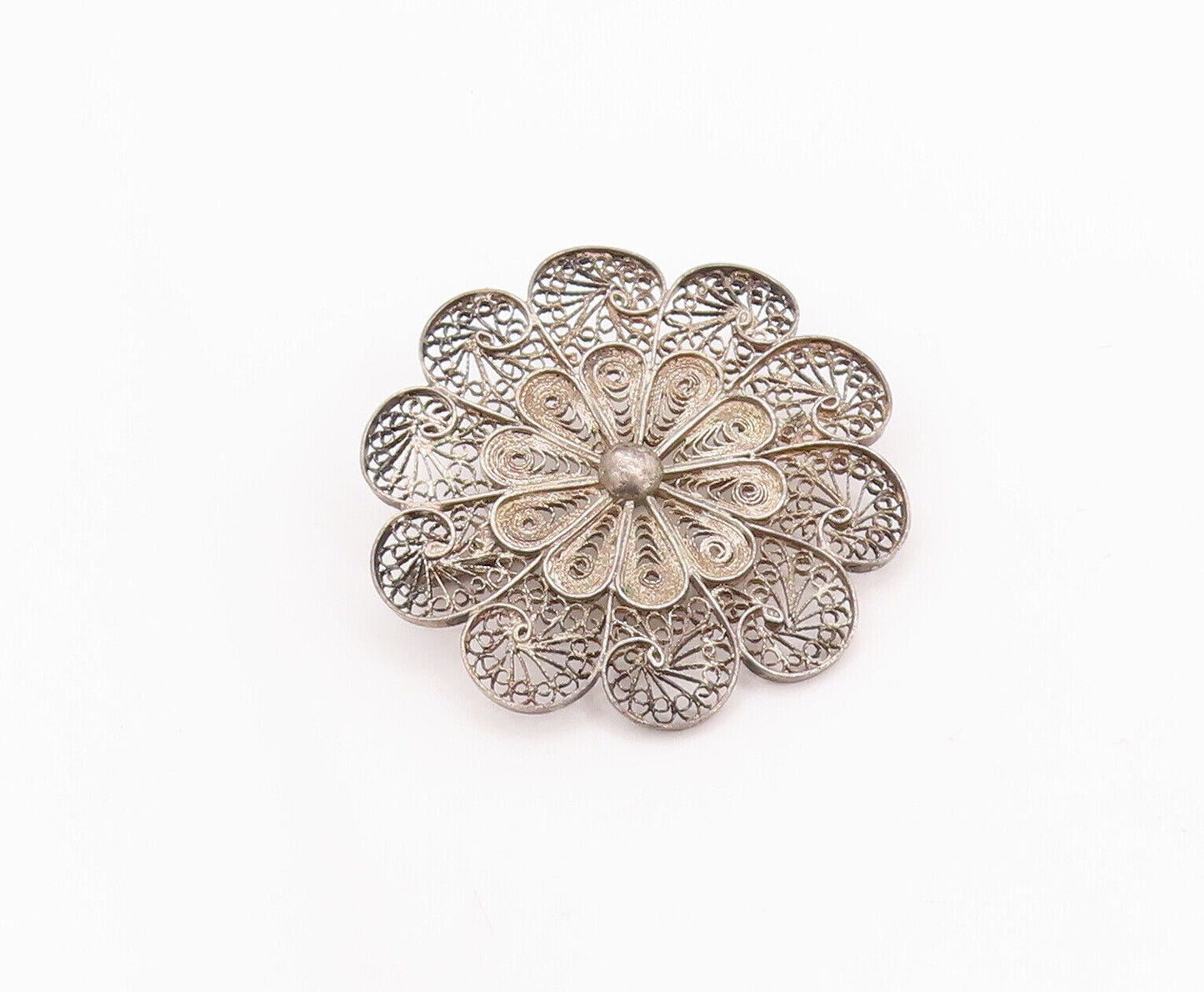 925 Sterling Silver Vintage Brooch Pin MIDDLE EAST Filigree Work Flower  BP10844