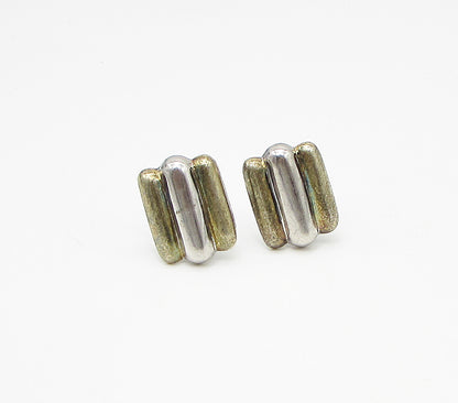 925 Sterling Silver Vintage 2 Tone Wavy Clip On Earrings EG1912
