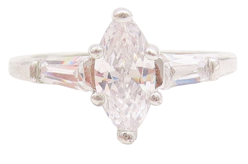 925 Sterling Silver Vintage Ring Minimalist Marquise Cut CZ  Sz 8  RG29756
