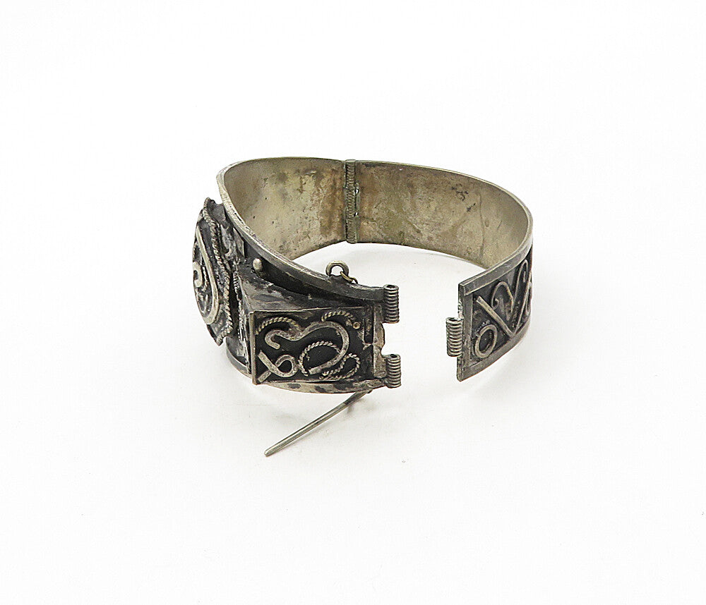 925 Sterling Silver  Vintage Antique Oxidized Swirl Bangle Bracelet  BT4043