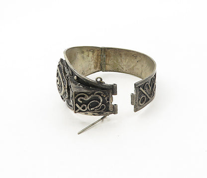 925 Sterling Silver  Vintage Antique Oxidized Swirl Bangle Bracelet  BT4043