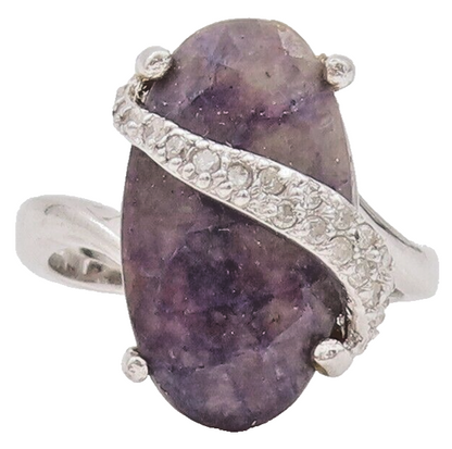 925 Sterling Silver Vintage Ring Oval Gemstone & Diamonds Band   Sz 7  RG29013
