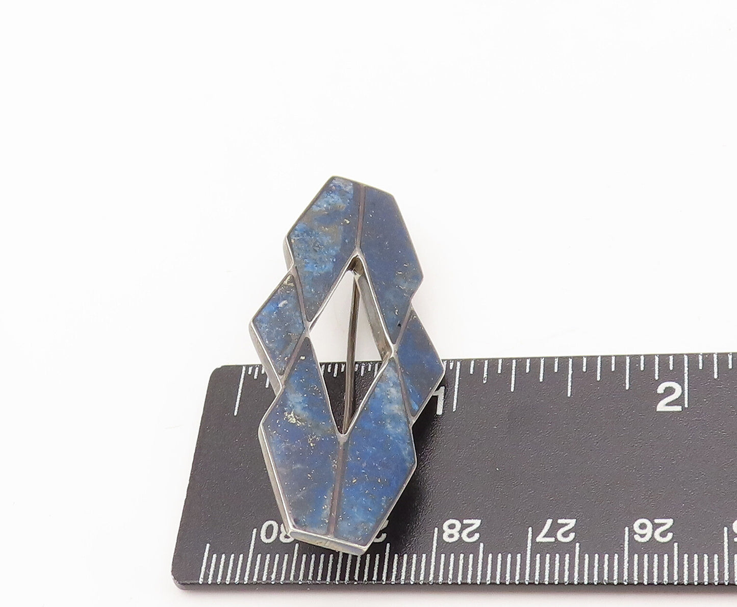925 Sterling Silver Vintage Brooch Pin Designer Brutalist Blue Enameled BP10612
