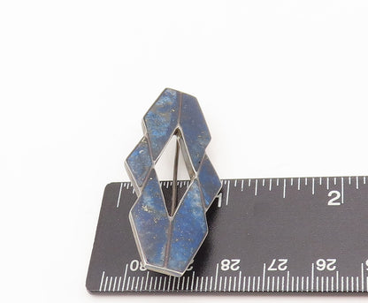 925 Sterling Silver Vintage Brooch Pin Designer Brutalist Blue Enameled BP10612