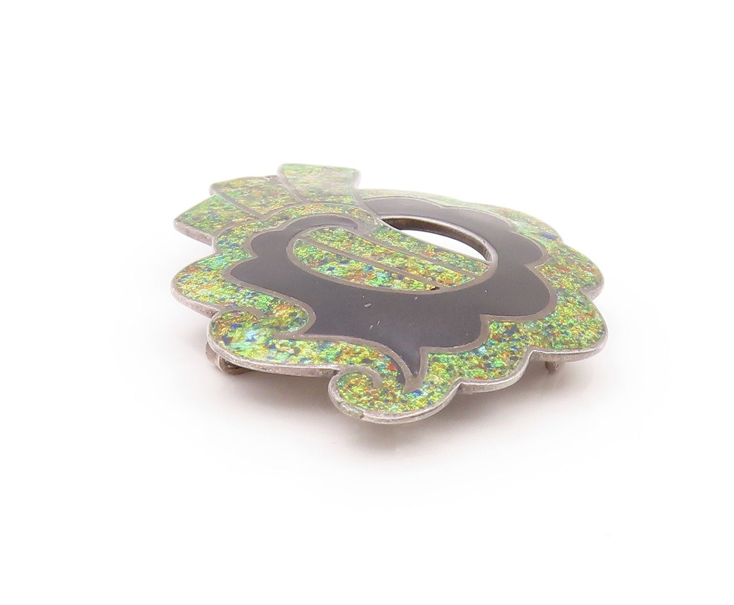 925 Sterling Silver Vintage Brooch MARGOT DE TAXCO Brutalist Enameled BP11550