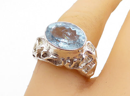 925 Sterling Silver  Blue Topaz Sculpted Band Cocktail Ring Sz 7.5  RG4536