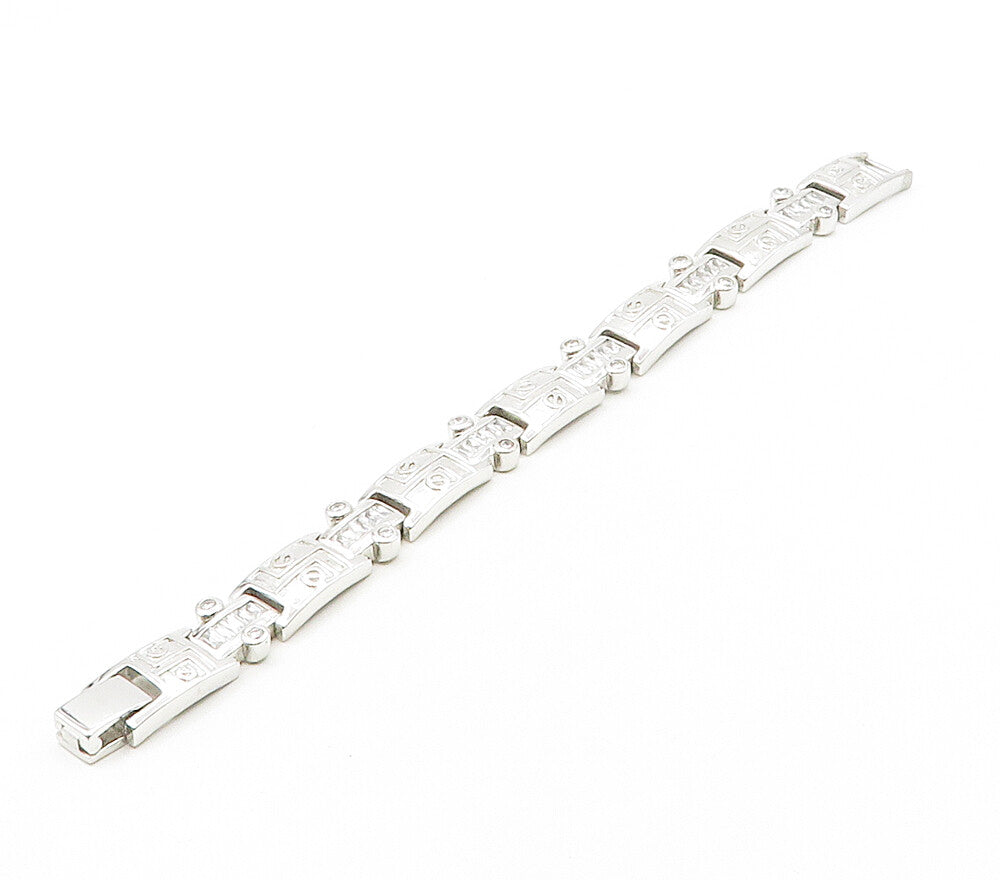 925 Sterling Silver  Shiny Cubic Zirconia Hinge Link Chain Bracelet  BT6467