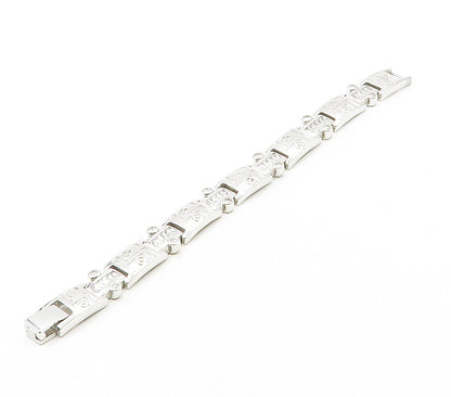 925 Sterling Silver  Shiny Cubic Zirconia Hinge Link Chain Bracelet  BT6467