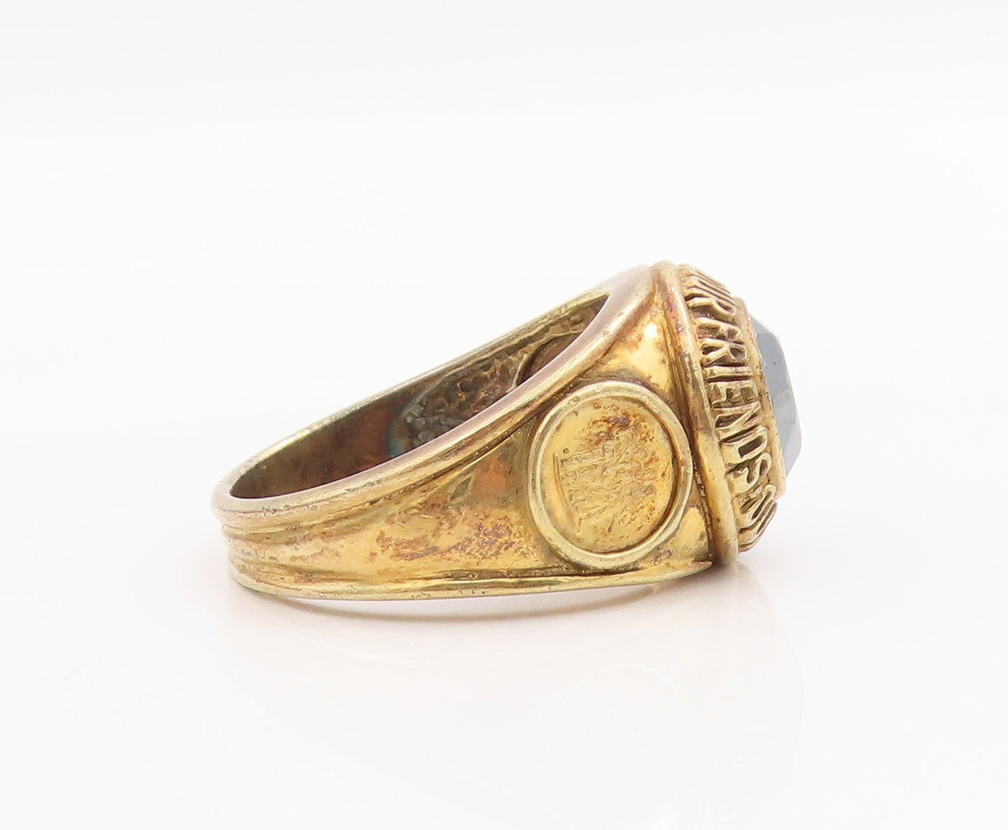 925 Sterling Silver Vintage Ring Gold Plated Hematite Dome Band  Sz 14  RG34222