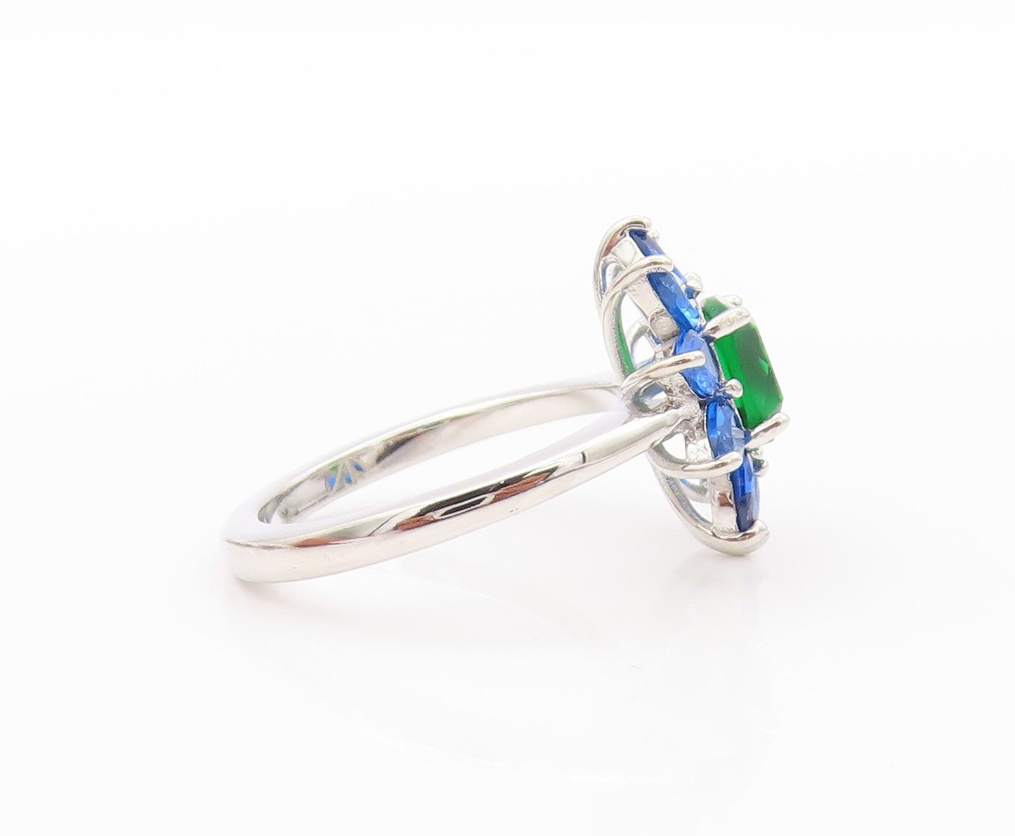 925 Sterling Silver Vintage Ring Green & Blue Gemstone Flower  Sz 7  RG32452