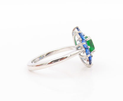 925 Sterling Silver Vintage Ring Green & Blue Gemstone Flower  Sz 7  RG32452