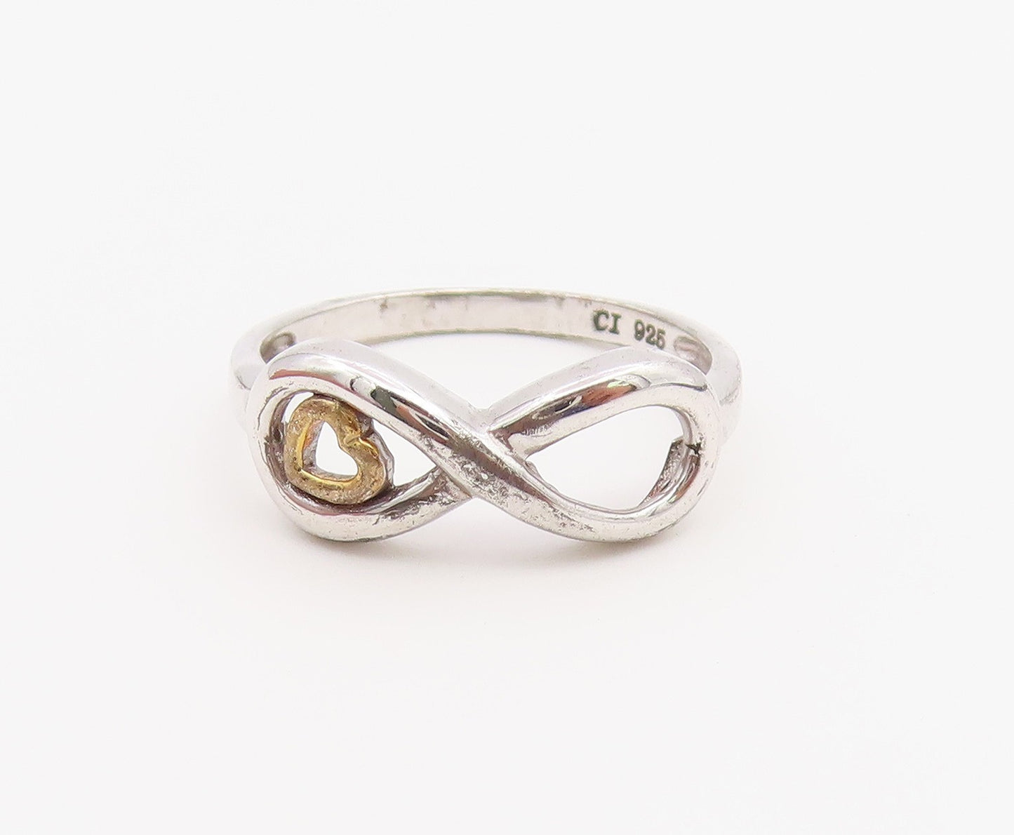 925 Sterling Silver Vintage Ring Two Tone Infinity Love Heart  Sz 6.5  RG36896