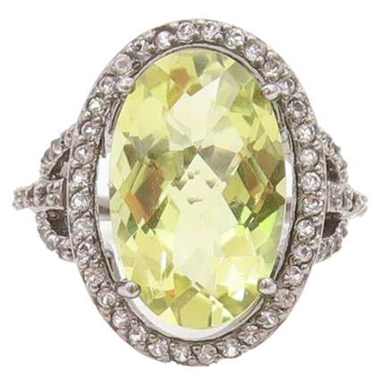 925 Sterling Silver Vintage Ring Oval Citrine Halo Topaz Ring  Sz 7.5  RG30519