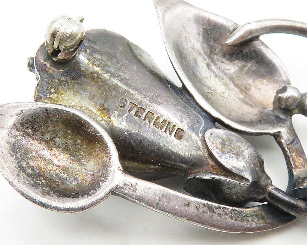 925 Sterling Silver  Vintage Dark Tone Flower Swirl Brooch Pin  BP7382