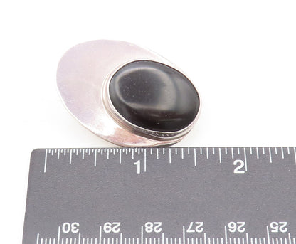 MEXICO 925 Silver  Vintage Minimalist Large Oval Onyx Clip Earrings  EG12651