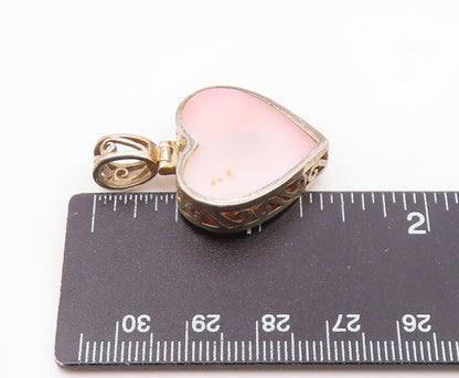 925 Sterling Silver  Vintage Pink Mother Of Pearl Love Heart Pendant  PT16479