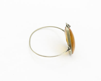 925 Sterling Silver  Vintage Amber Floral Leaf Hook Bangle Bracelet  BT6748