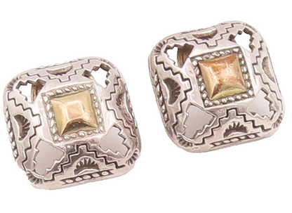 14k Gold 925 Sterling Silver Vintage Earrings CAROL FELLY Square Etched EG12928