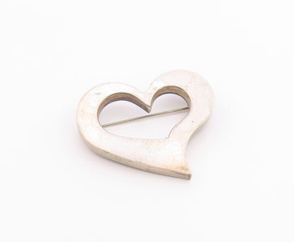 MEXICO 925 Sterling Silver  Vintage Smooth Open Love Heart Brooch Pin  BP6596