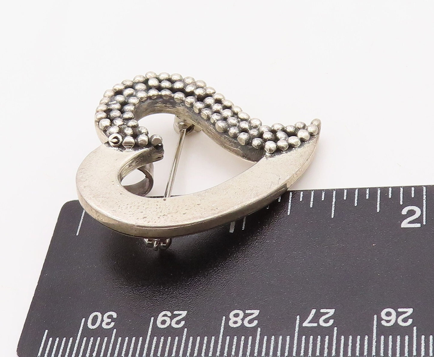 925 Sterling Silver Vintage Brooch Pin Bead Carved Cutout Love Heart  BP11245