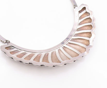 925 Sterling Silver Vintage Necklace Featuring Scalloped & Bead Design NE4542