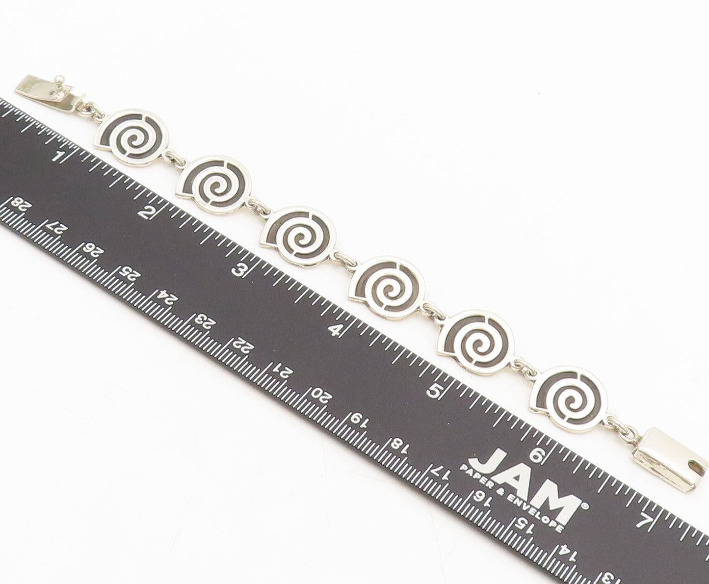 925 Sterling Silver Vintage Bracelet MEXICO Solid Carved Spiral Linked  BT10228