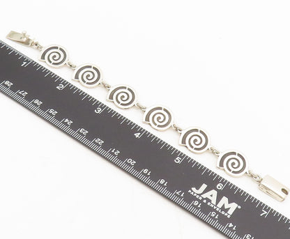 925 Sterling Silver Vintage Bracelet MEXICO Solid Carved Spiral Linked  BT10228