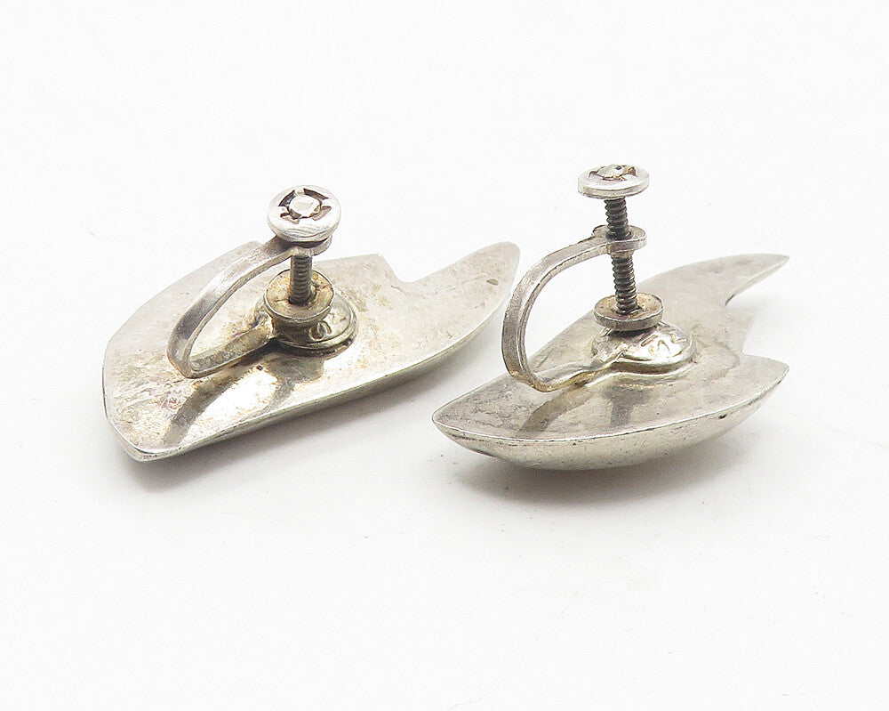 MEXICO 925 Silver  Vintage Shiny Modernist Non Pierce Screw Earrings  EG5946