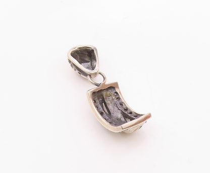 14K GOLD & 925 Silver  Vintage Two Tone Cubic Zirconia Curved Pendant  PT21953