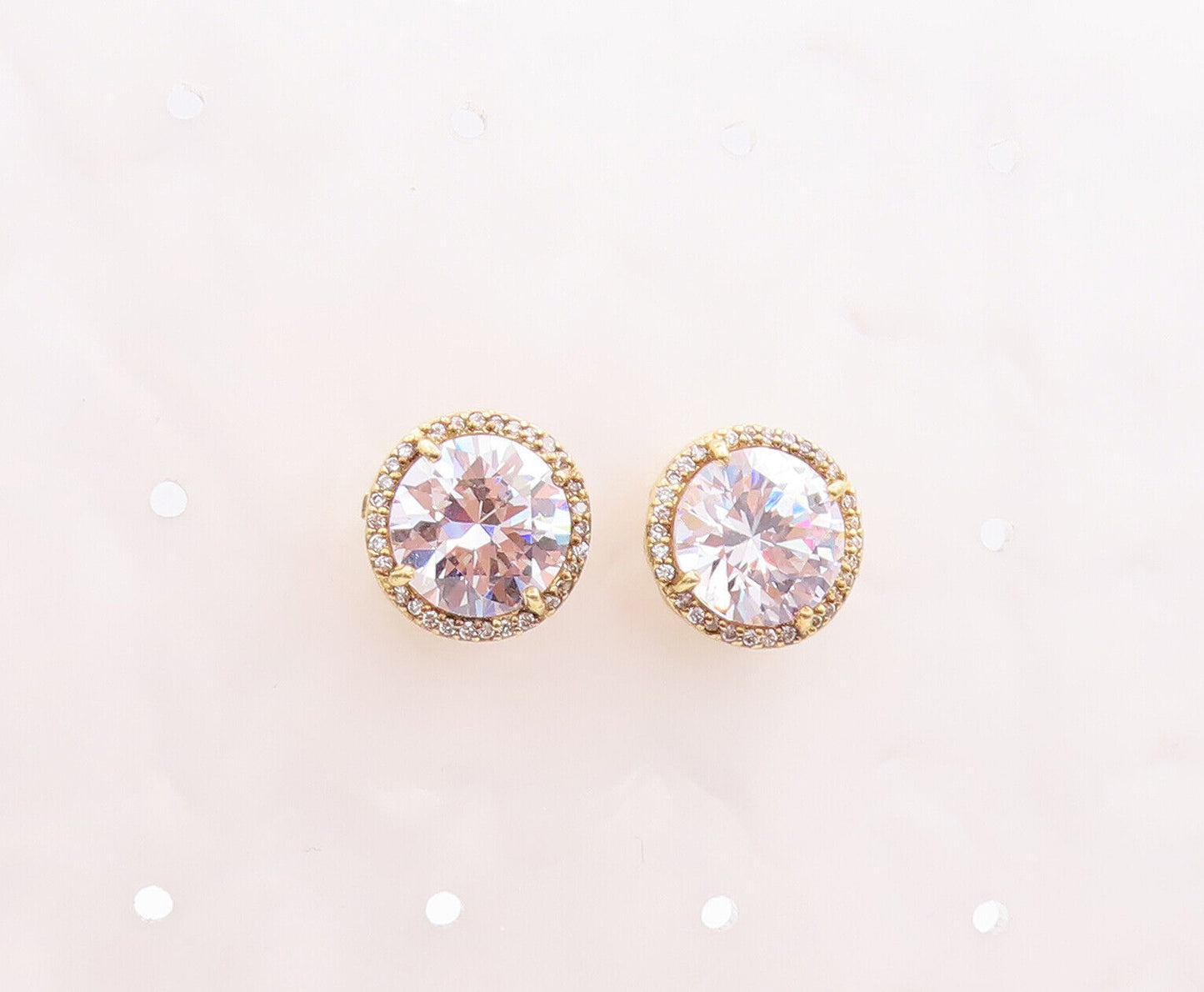 925 Sterling Silver Vintage Earrings Large Round Cut  CZ Halo CZ Band  EG13067