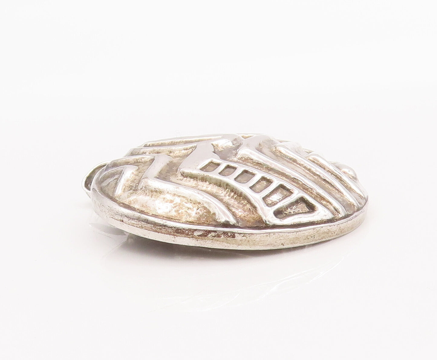 925 Sterling Silver Vintage Pendant Circular Domed Greek Design Carved  PT23028