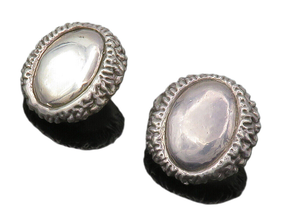 925 Sterling Silver  Vintage Modernist Sculpted Non Pierce Earrings  EG7664