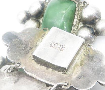 MEXICO 925 Silver  Vintage Antique Large Gemstone Bubble Chain Bracelet  BT3407