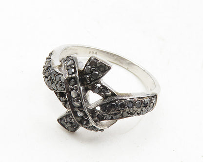 925 Sterling Silver  Vintage Genuine Black Diamonds Band Ring Sz 7  RG9980