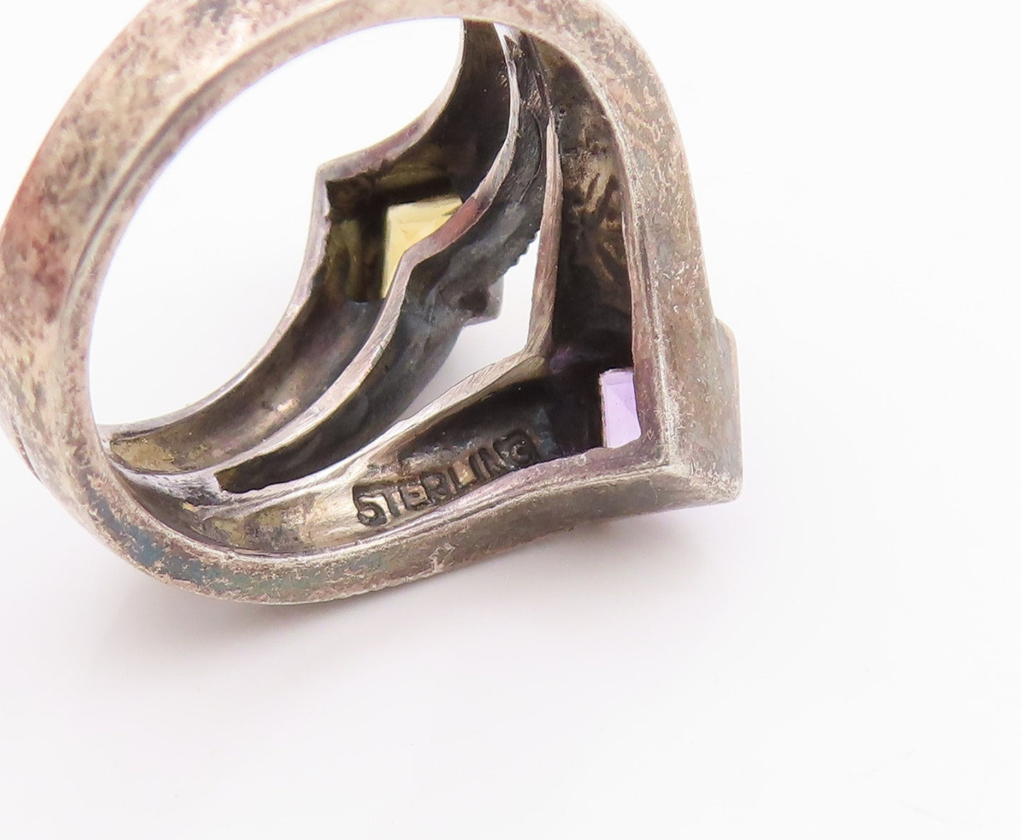 925 Sterling Silver Vintage Ring JUDITH JACK Amethyst & Citrine  Sz 6  RG33417