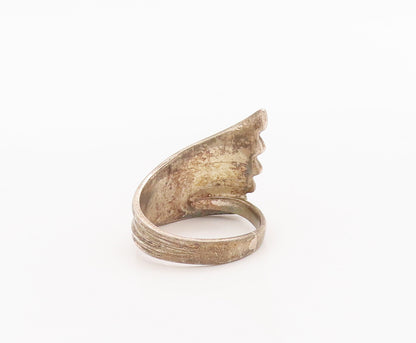 925 Sterling Silver Vintage Ring Curved Solid Feathered Wings Sz 6.5  RG27786