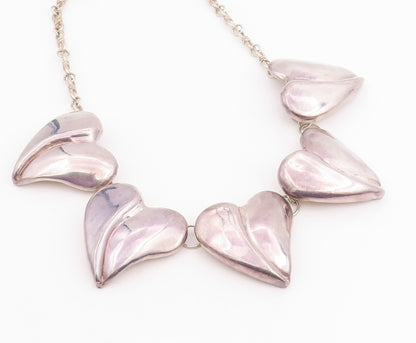 925 Sterling Silver Vintage Necklace BAT AMI Chunky Love Heart Choker  NE4764