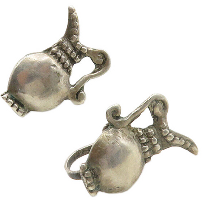 MEXICO 925 Sterling Silver  Vintage Antique Pitcher Non Pierce Earrings EG6648