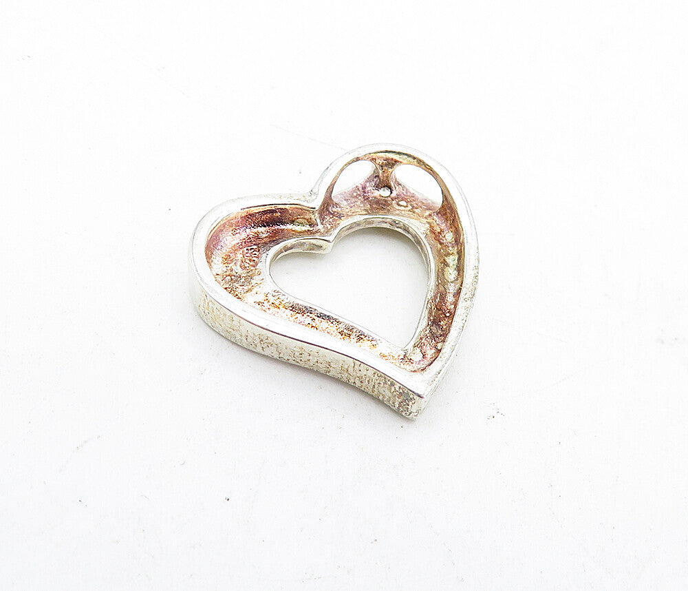 925 Sterling Silver  Vintage Shiny Polished Open Love Heart Pendant  PT3752