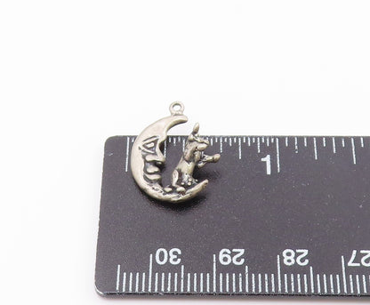 925 Sterling Silver  Vintage Petite Bull & Crescent Moon Face Pendant  PT18518