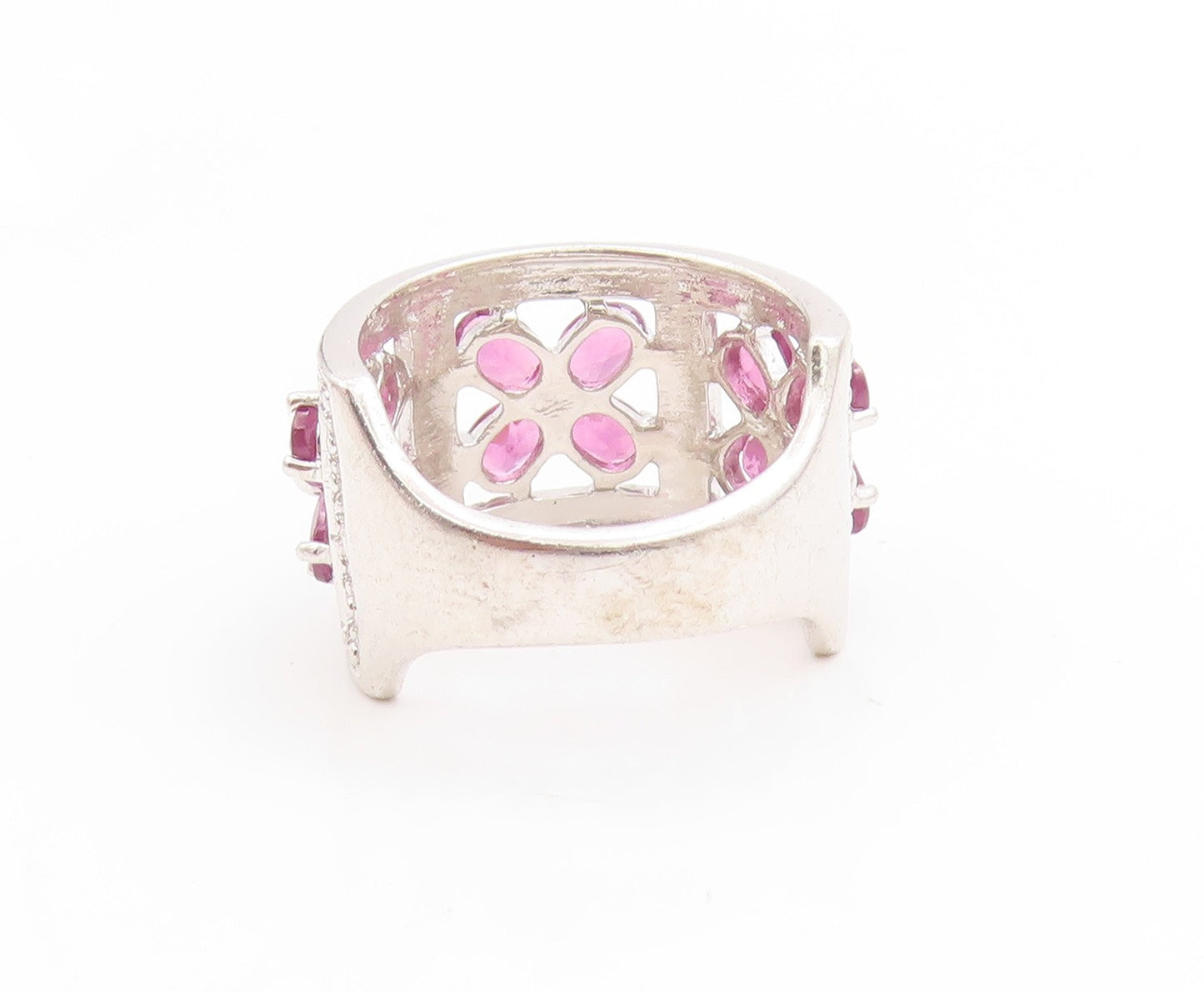 925 Sterling Silver Vintage Ring Amethyst Floral Blossom Cut Out  Sz 6  RG33623