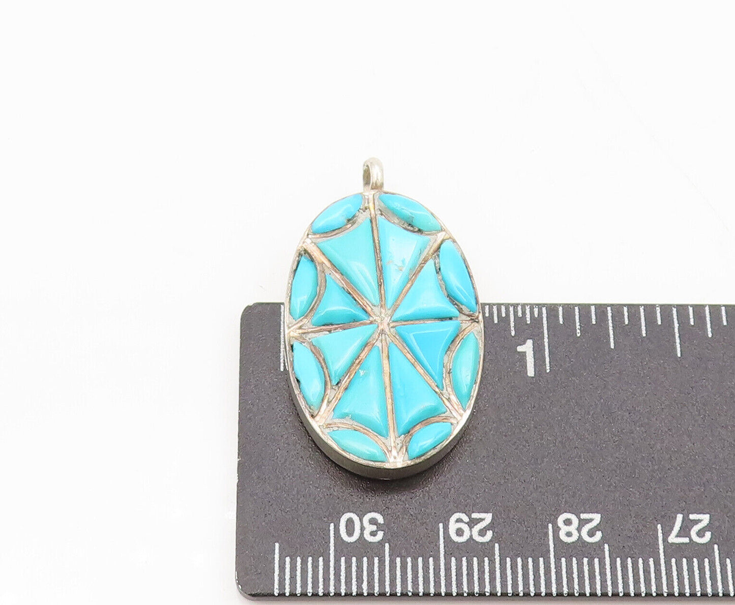 ZUNI NAVAJO 925 Silver  Vintage Spider Turquoise Cutout Oval Pendant PT22306