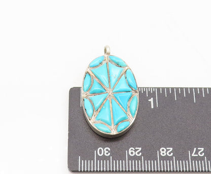 ZUNI NAVAJO 925 Silver  Vintage Spider Turquoise Cutout Oval Pendant PT22306