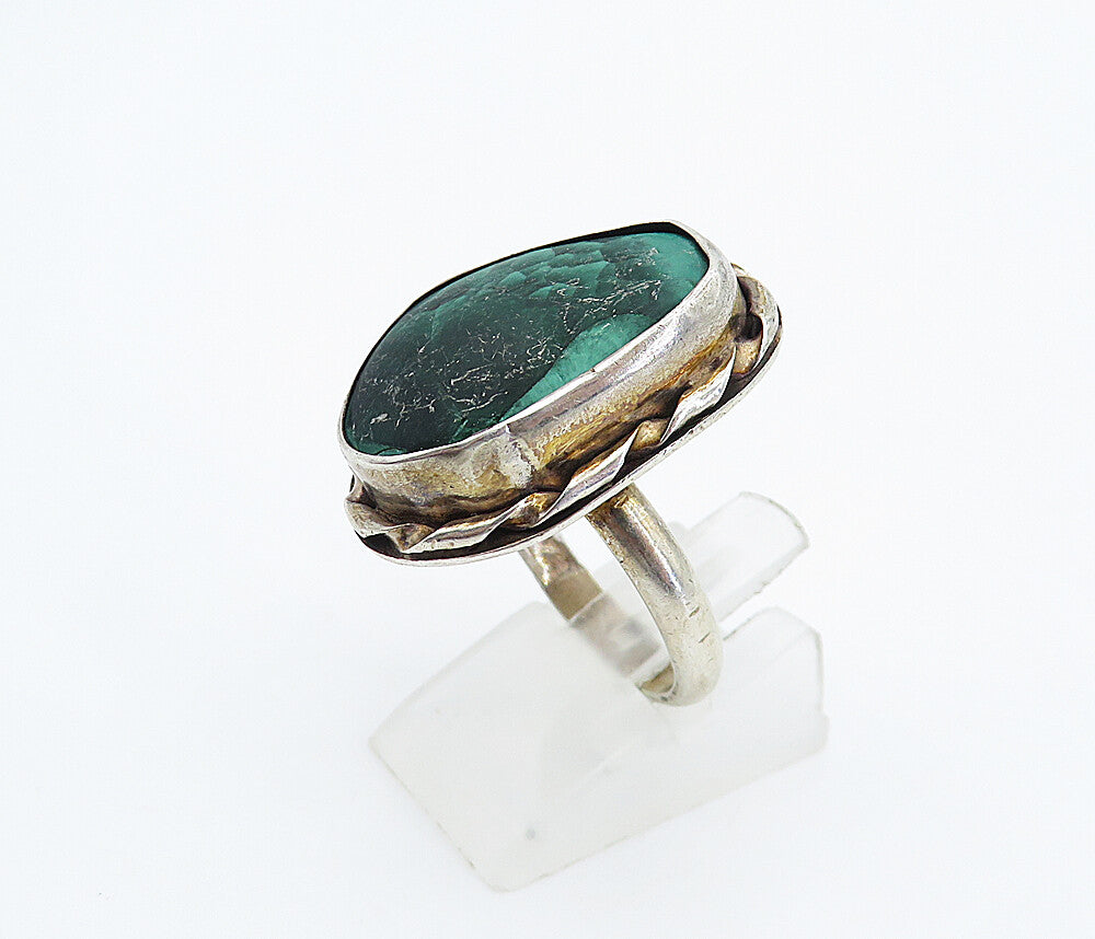 925 Sterling Silver  Vintage Malachite Twist Cocktail Ring Sz 8.5  RG4901