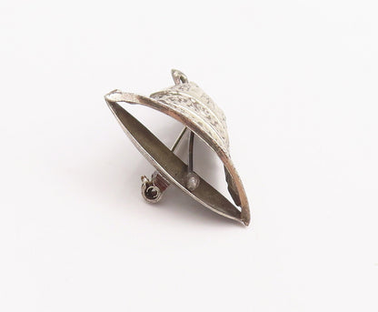 925 Sterling Silver Vintage Brooch Pin LANG Floral Swirly Carved Bell  BP10916