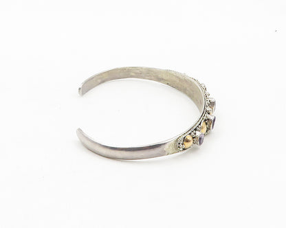 925 Silver & 18K GOLD  Vintage Amethyst Two Tone Shiny Cuff Bracelet  BT7787